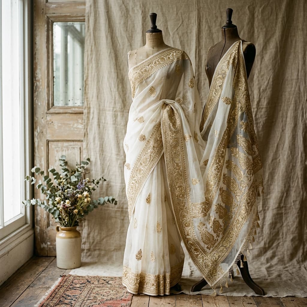 Hand Embroidered Organza Saree